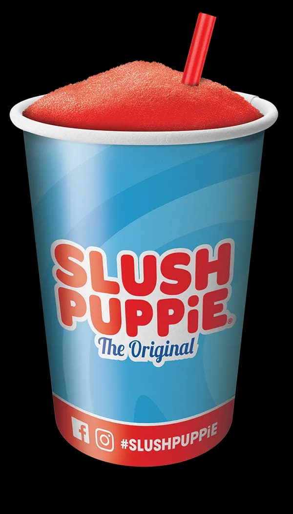 A SLUSH PUPPiE cup filled with cherry red slush